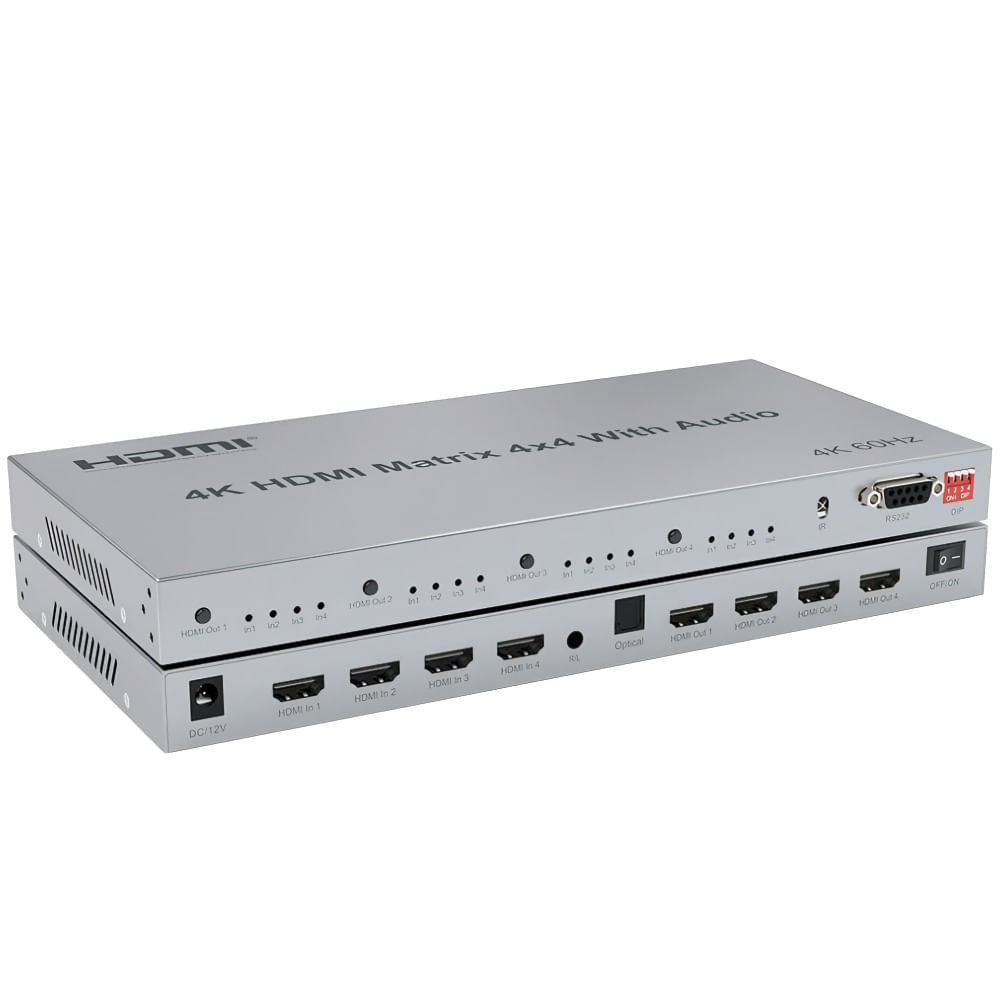Matrix HDMI 2.0 4x4 4K 60Hz com EDID e Controle Remoto RS232 Matrix HDMI 4x4 4K 60Hz 3D com Controle Remoto